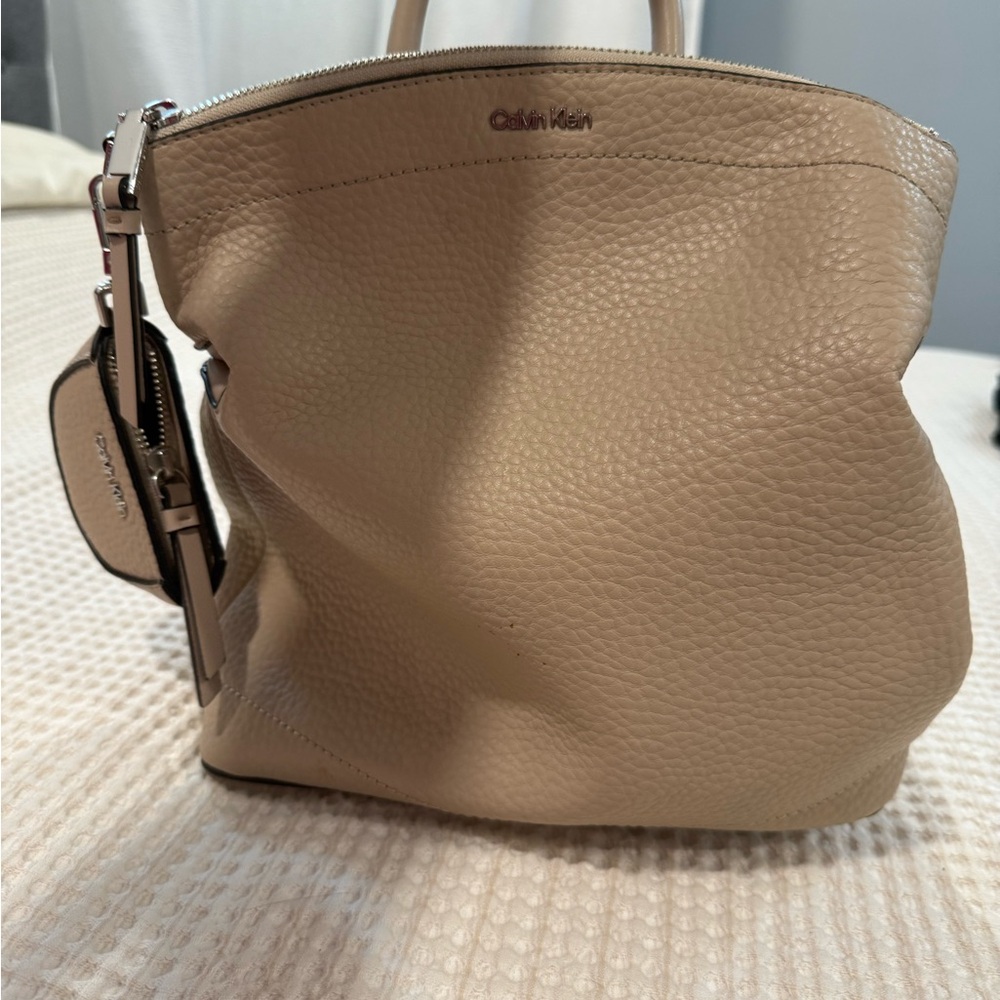 Calvin Klein Taupe Leather Shoulder Bag
